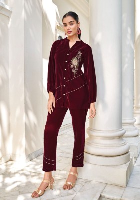 Ledy leela winter dairias by marbels 3 super quality velvet fabric with pure handwork co ord catalog at wholesale price   co ord set catalogs