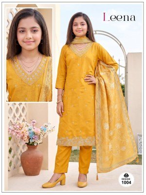 Leena Kids Range 3-Piece Roman Plain Kurti Pant with Digital Dupatta Size wise Combo Set