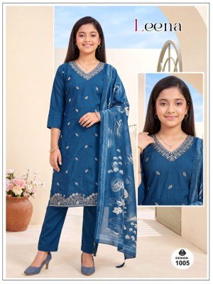 Leena Kids Range 3-Piece Roman Plain Kurti Pant with Digital Dupatta Size wise Combo Set