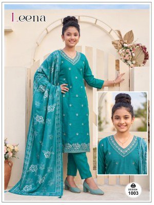 Leena Kids Range 3-Piece Roman Plain Kurti Pant with Digital Dupatta Size wise Combo Set