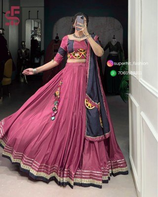  Lehenga Choli 1656 Pink Colour silk crepe fabric with sequins, thread embroidery, original mirror Gamthi work, cowrie Kodi, and Gotta Patti lace Who lehenga choli