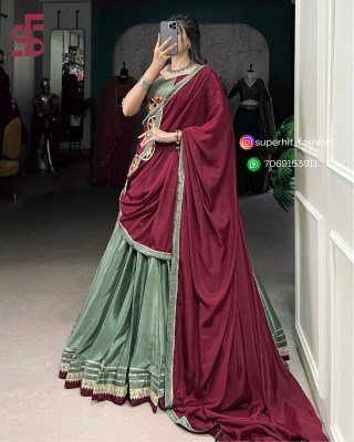  Lehenga Choli 1656 Pista Colour silk crepe fabric with sequins, thread embroidery, original mirror Gamthi work, cowrie Kodi, and Gotta Patti lace Who lehenga choli