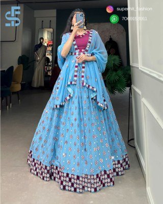Lehenga Soft Georgette for that flowy 1733 Sky Blue Fairy Tale Flow Georgette Lehenga with Sparkling Sequins  Gorgeous Embroidery And Dazzling Mirror  lehenga choli