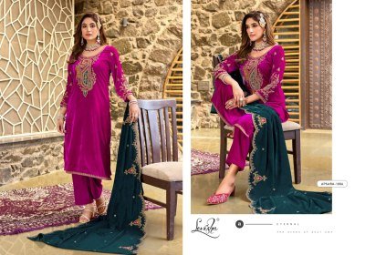 Levisha Apsara Velvet Collection Dress Material 9000 Embroidered Suits Wholesale dress material catalogs