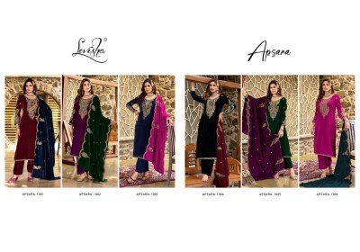 Levisha Apsara Velvet Collection Dress Material 9000 Embroidered Suits Wholesale dress material catalogs