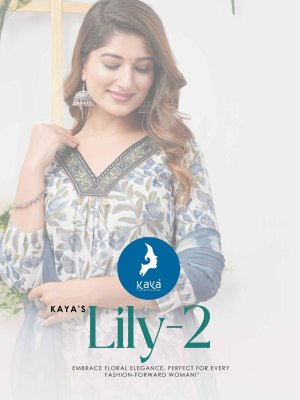 Lily 2 by kaya reyon foil printed best design kurti pant and dupatta catalogue at low rate readymade suit catalogs