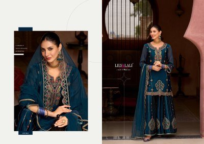 Lily And Lali Andorra Festival Collection Fancy Silk Kurti with Hand Embroidery Divider Palazzo And Net Cutwork Dupatta Wholesale kurtis catalogs