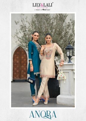 Lily And Lali Anora Co Ord Set Embroidered Pure Tusser Silk Top with Handwork   Lined Tusser Silk Embroidered Pants with Pockets Wholesale co ord set catalogs