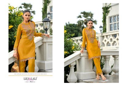 Lily And Lali Anora Co Ord Set Embroidered Pure Tusser Silk Top with Handwork   Lined Tusser Silk Embroidered Pants with Pockets Wholesale co ord set catalogs