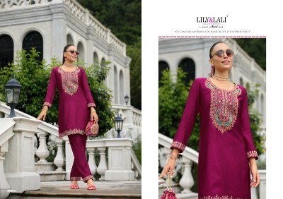 Lily And Lali Anora Co Ord Set Embroidered Pure Tusser Silk Top with Handwork   Lined Tusser Silk Embroidered Pants with Pockets Wholesale co ord set catalogs