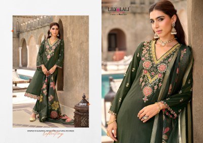Lily And Lali Ariana Embroidered Simmer Silk Suit Set with Cotton Lining  Daman And Sleeve Handwork  and Floral Print Dupatta with Tassels And Lace Wh kurtis catalogs