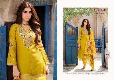 Lily And Lali Chitra Designer Suit Set  Fancy Viscose Silk with Mirror And Sleeve Work, Floral Dupatta Wholesale kurtis catalogs