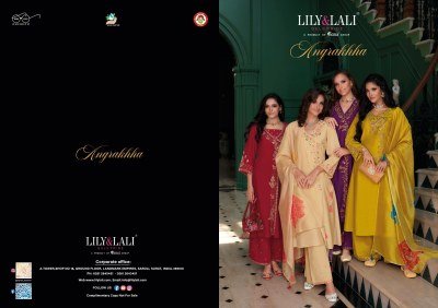 Lily And Lali Embroidered Angrakha Kurti Set with Mirror Work with Pocket Embroidered Palazzo And Organza Dupatta Wholesale kurtis catalogs