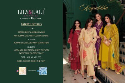 Lily And Lali Embroidered Angrakha Kurti Set with Mirror Work with Pocket Embroidered Palazzo And Organza Dupatta Wholesale kurtis catalogs