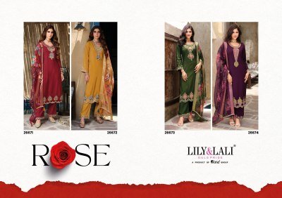 Lily And Lali Exclusive Rose Handwork Set  Simmer Silk Top And Bottom with Floral Dupatta Wholesale kurtis catalogs
