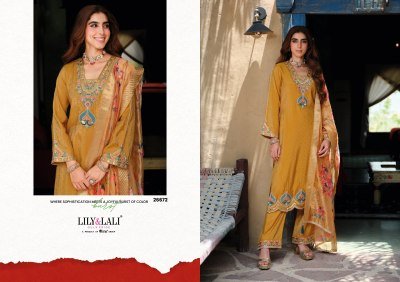 Lily And Lali Exclusive Rose Handwork Set  Simmer Silk Top And Bottom with Floral Dupatta Wholesale kurtis catalogs