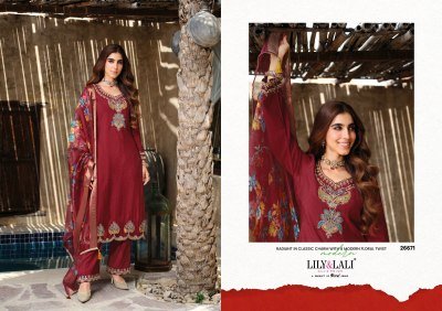 Lily And Lali Exclusive Rose Handwork Set  Simmer Silk Top And Bottom with Floral Dupatta Wholesale kurtis catalogs