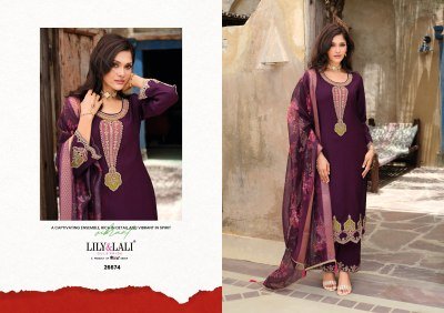 Lily And Lali Exclusive Rose Handwork Set  Simmer Silk Top And Bottom with Floral Dupatta Wholesale kurtis catalogs