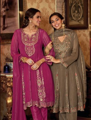 Lily And Lali Gulnar Collection Fancy Silk Kurti with Cutwork Net Dupatta 