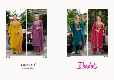 Lily And Lali Ibadat Premium Viscose Silk Embellished Suit with Pocket Pants And Dupatta Wholesale  kurtis catalogs