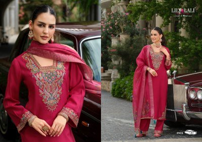 Lily And Lali Ibadat Premium Viscose Silk Embellished Suit with Pocket Pants And Dupatta Wholesale  kurtis catalogs