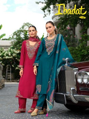 Lily And Lali Ibadat Premium Viscose Silk Embellished Suit with Pocket Pants And Dupatta Wholesale  kurtis catalogs
