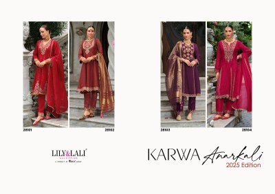 Lily And Lali Karwa Anarkali 2025 Exclusive Embroidered Silk Suit with Handwork Kali Design  And Fancy Dupatta Wholesale Collection kurtis catalogs