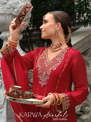 Lily And Lali Karwa Anarkali 2025 Exclusive Embroidered Silk Suit with Handwork Kali Design  And Fancy Dupatta Wholesale Collection kurtis catalogs
