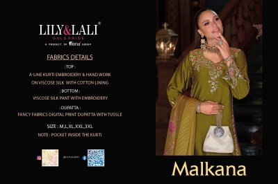 Lily And Lali Malkana Embroidered A Line Kurti Set Viscose Silk Kurti with Cotton Lining And Pocket  Embroidered Pant  Fancy Printed Dupatta with Tass kurtis catalogs