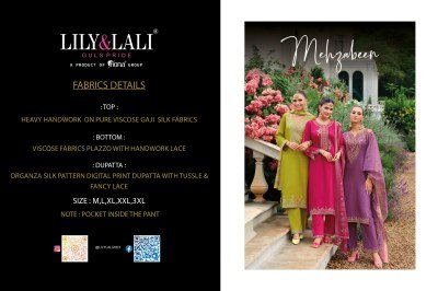 Lily And Lali Mehzabeen Designer Kurti Set Heavy Handwork on Pure Viscose Gaji Silk with Plazzo And  Organza Dupatta Wholesale kurtis catalogs
