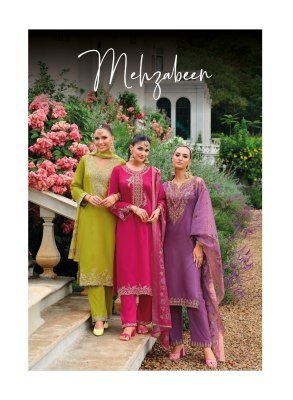 Lily And Lali Mehzabeen Designer Kurti Set Heavy Handwork on Pure Viscose Gaji Silk with Plazzo And  Organza Dupatta Wholesale kurtis catalogs