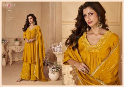 Lily And Lali Ritika Crepe Collection Handwork Kurti with Plazzo And Zari Dupatta Wholesale kurti pant with dupatta Catalogs