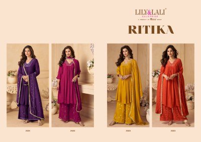 Lily And Lali Ritika Crepe Collection Handwork Kurti with Plazzo And Zari Dupatta Wholesale kurti pant with dupatta Catalogs