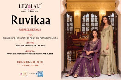 Lily And Lali Ruvikaa Collection Fancy Silk Kurti with Kali Palazzo And Hand Work readymade suit catalogs