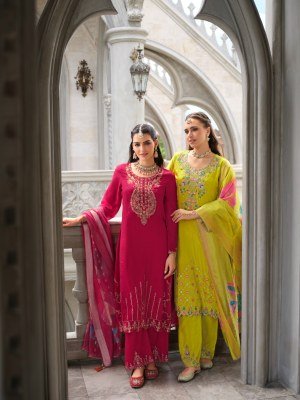 Lily And Lali Sarvari Designer Chinon Silk Suit Set with Hand Embroidery And Exclusive Dupatta Work Wholesale kurtis catalogs