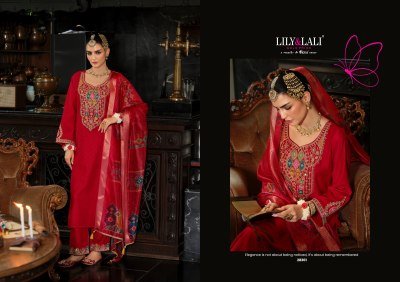 Lily And Lali Sindoor Dress Handwork Viscose Silk Kurti Pant with Dupatta Wholesale kurtis catalogs