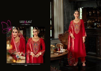 Lily And Lali Sindoor Dress Handwork Viscose Silk Kurti Pant with Dupatta Wholesale kurtis catalogs