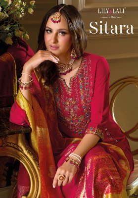 Lily  And Lali Sitara Designer Kurti Embroidered Viscose Silk Top Palazzo with Cotton Lining And Jacquard Dupatta Wholesale kurtis catalogs