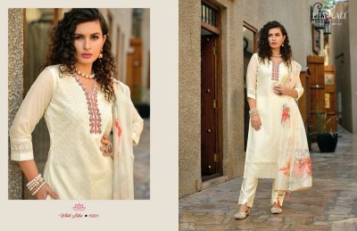 Lily And Lali White Lotus Premium Collection Schiffli Work Kurti Pant Dupatta Set Wholesale Kurti Catalogue  readymade suit catalogs