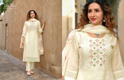 Lily And Lali White Lotus Premium Collection Schiffli Work Kurti Pant Dupatta Set Wholesale Kurti Catalogue  readymade suit catalogs