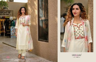 Lily And Lali White Lotus Premium Collection Schiffli Work Kurti Pant Dupatta Set Wholesale Kurti Catalogue  readymade suit catalogs