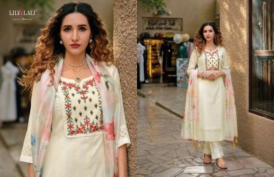 Lily And Lali White Lotus Premium Collection Schiffli Work Kurti Pant Dupatta Set Wholesale Kurti Catalogue  readymade suit catalogs