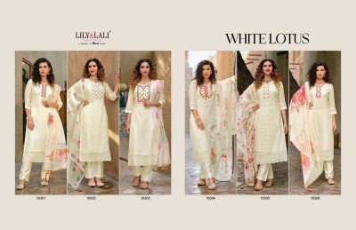 Lily And Lali White Lotus Premium Collection Schiffli Work Kurti Pant Dupatta Set Wholesale Kurti Catalogue  readymade suit catalogs