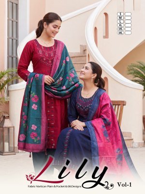 Lily Vol. 1 Vertican Plain Embroidered Kurti Pant with Digital Dupatta Set 