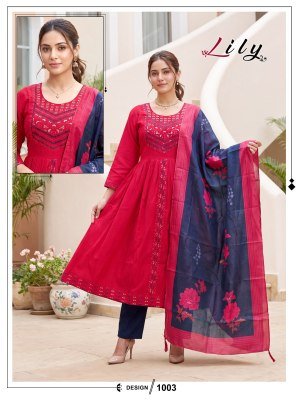 Lily Vol. 1 Vertican Plain Embroidered Kurti Pant with Digital Dupatta Set kurti pant with dupatta Catalogs