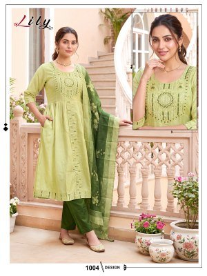 Lily Vol. 1 Vertican Plain Embroidered Kurti Pant with Digital Dupatta Set kurti pant with dupatta Catalogs