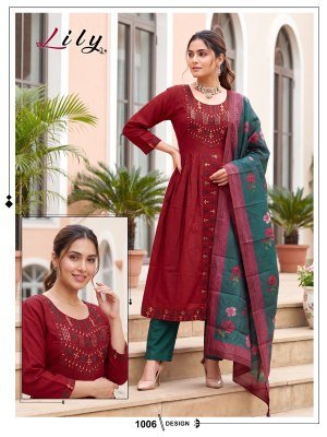 Lily Vol. 1 Vertican Plain Embroidered Kurti Pant with Digital Dupatta Set kurti pant with dupatta Catalogs