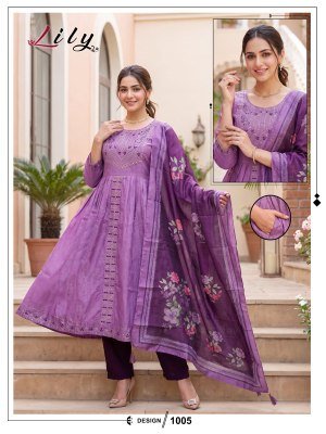 Lily Vol. 1 Vertican Plain Embroidered Kurti Pant with Digital Dupatta Set kurti pant with dupatta Catalogs