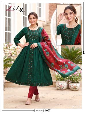 Lily Vol. 1 Vertican Plain Embroidered Kurti Pant with Digital Dupatta Set kurti pant with dupatta Catalogs