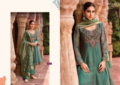 Lily and Lali Vaani Fancy Silk Embroidered Kurti Catalogs with Handwork Kali Work Bottom And Viscose Shimmer Dupatta Wholesale kurti pant with dupatta Catalogs